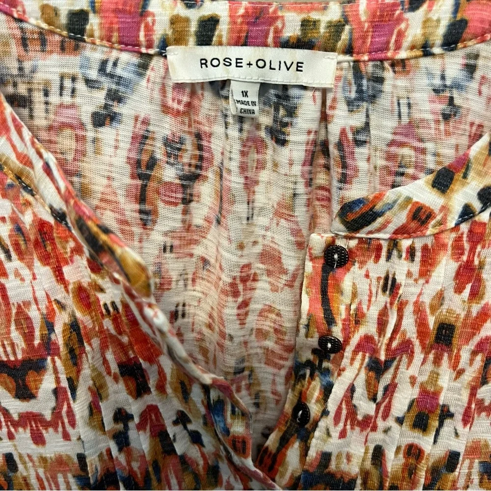 Rose & Olive rust green multi print  Flutter Sleeve plus 1x tunic top loose fit - Picture 3 of 9